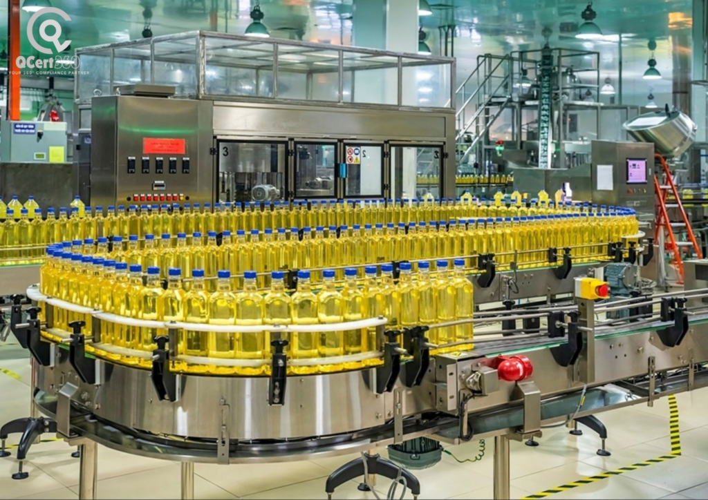 Food safety professional inspecting production line to ensure HACCP compliance standards.