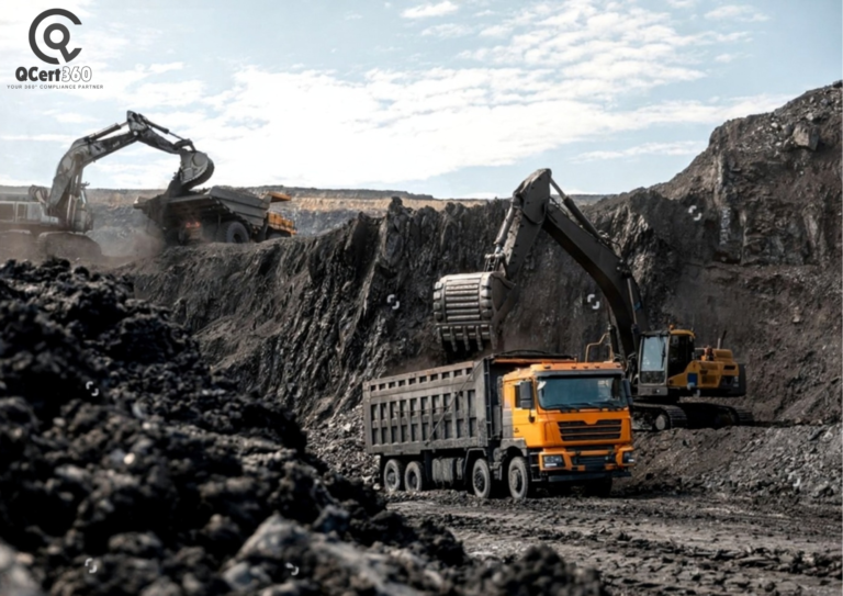 Mining site in South Africa implementing ISO 14001 environmental management practices for global export compliance.