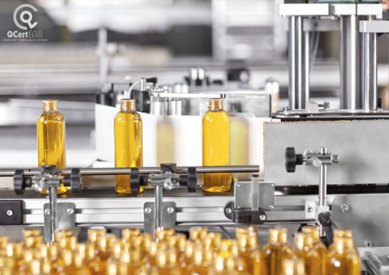 ASEAN cosmetics factory workers inspecting skincare product bottles for GMP compliance