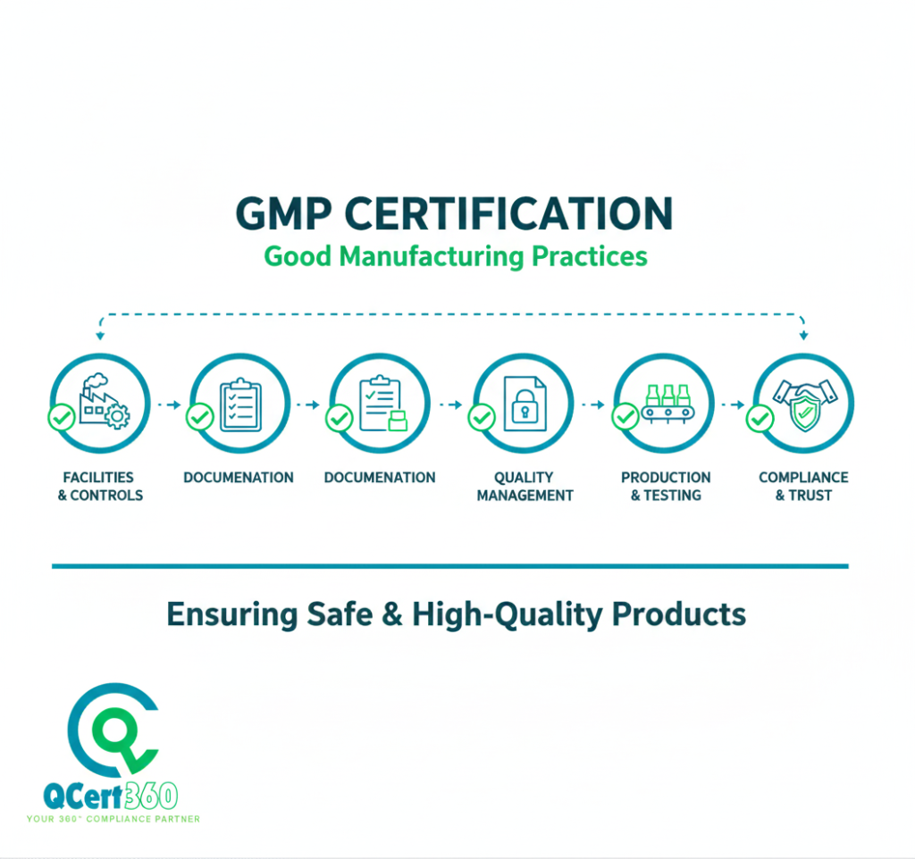 GMP certification logo representing Good Manufacturing Practices compliance for quality and safety