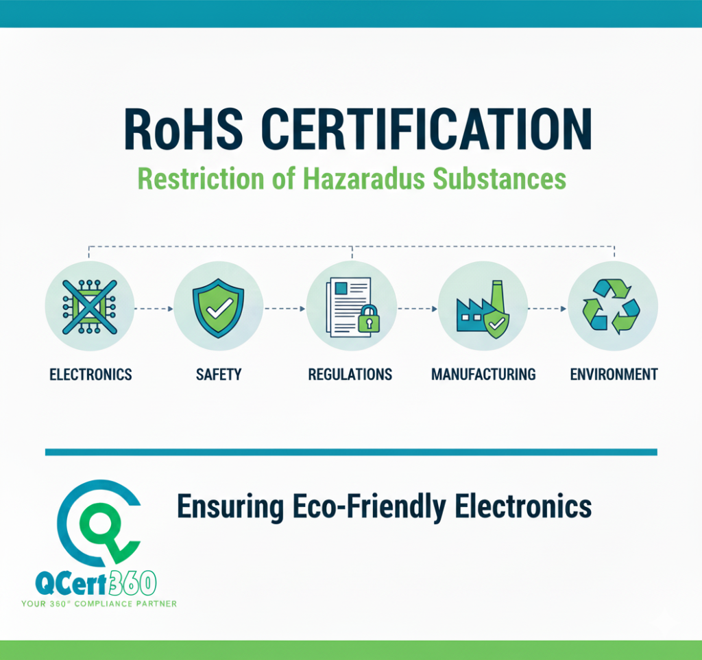 RoHS certification logo representing restriction of hazardous substances compliance for electronic products