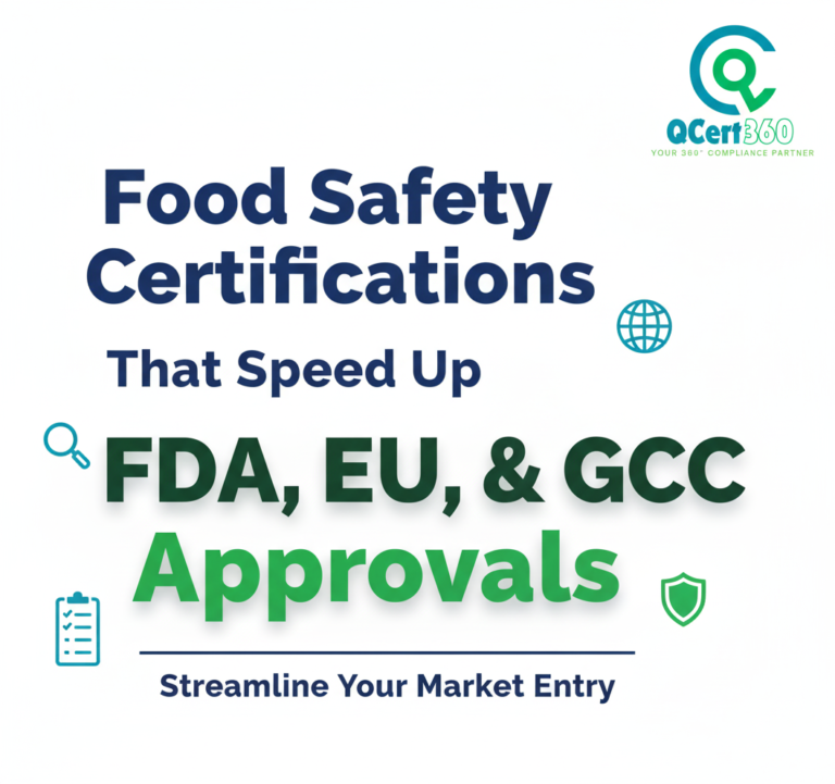 Food safety certifications that accelerate FDA, EU, and GCC approvals for faster compliance and international market access.