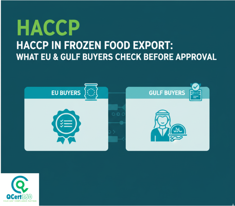 HACCP in frozen food exports ensures compliance with EU and Gulf buyer requirements for safety, quality, and faster approval.