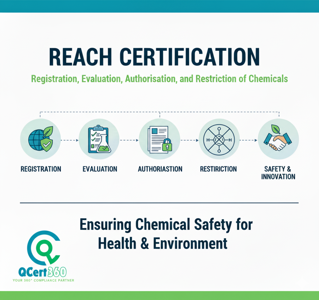 REACH certification logo representing chemical safety and compliance with EU regulations