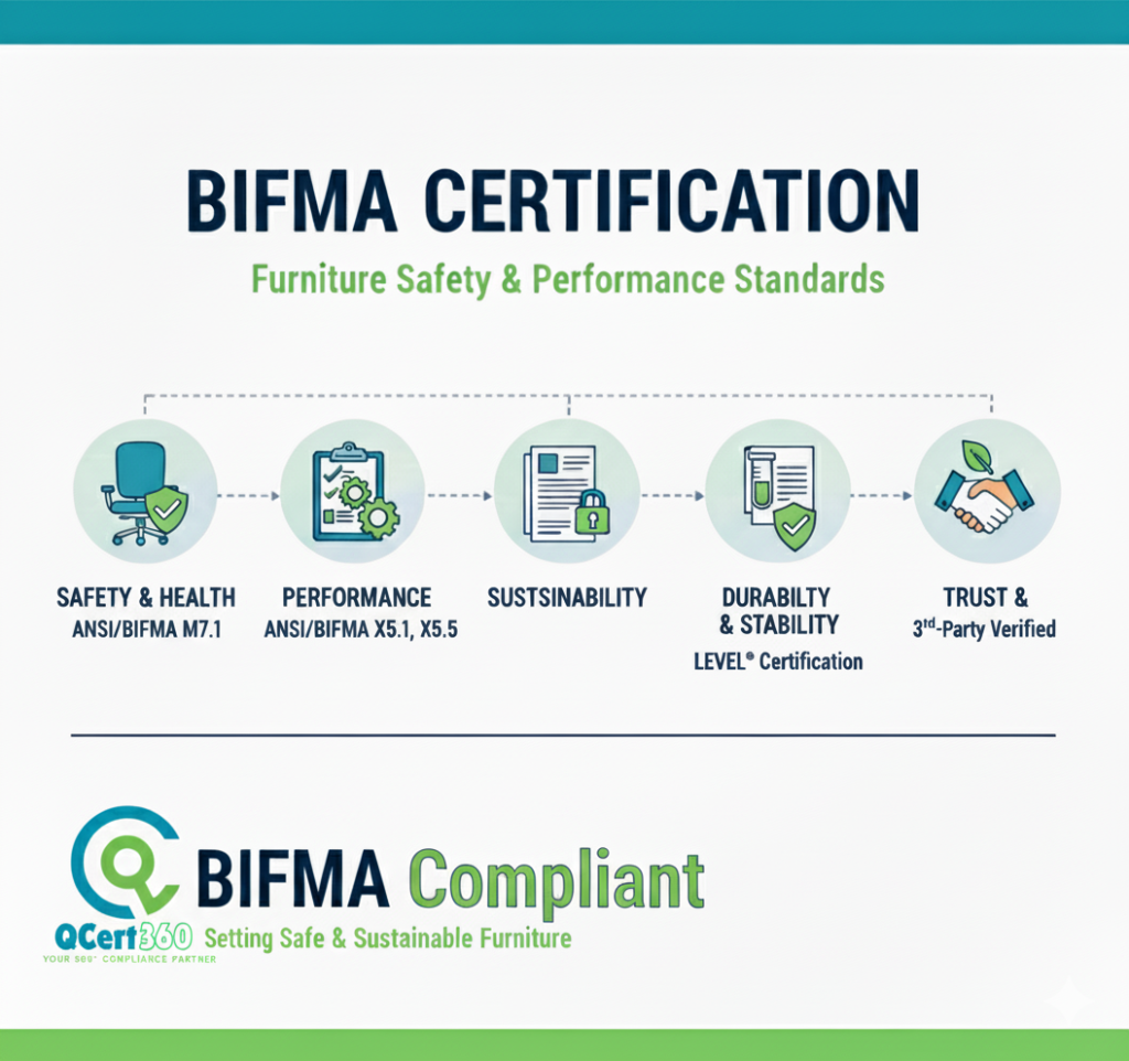 BIFMA certification logo representing quality, safety, and sustainability standards for office furniture