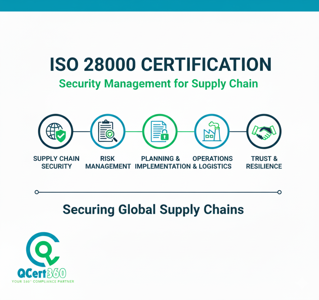 ISO 28000:2022 certification logo representing supply chain security management system compliance