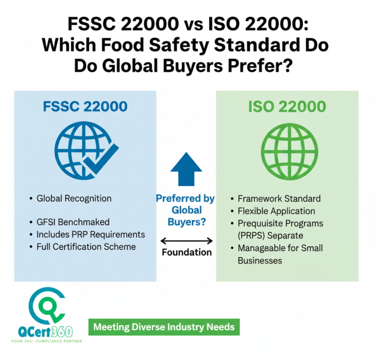 FSSC 22000 vs ISO 22000 food safety standards compared to understand which certification global buyers trust for compliance.