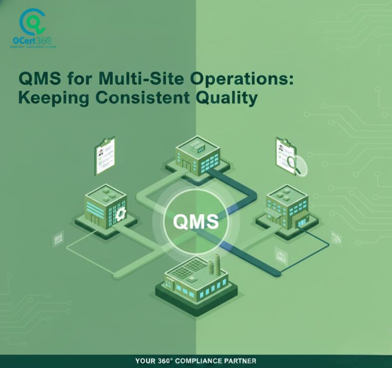 QMS for multi-site operations showing connected factory locations maintaining consistent standards.