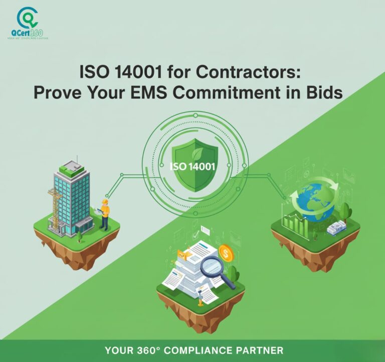 Contractor demonstrating ISO 14001 environmental management commitment in a project bid submission.