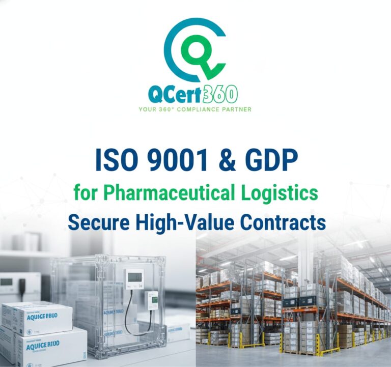 Pharmaceutical logistics team following ISO 9001 and GDP standards to ensure compliant handling and secure contracts.