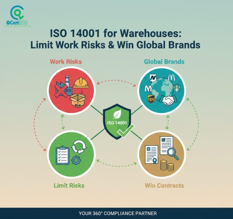 Warehouse team applying ISO 14001 environmental controls to reduce operational risks and meet global brand expectations.