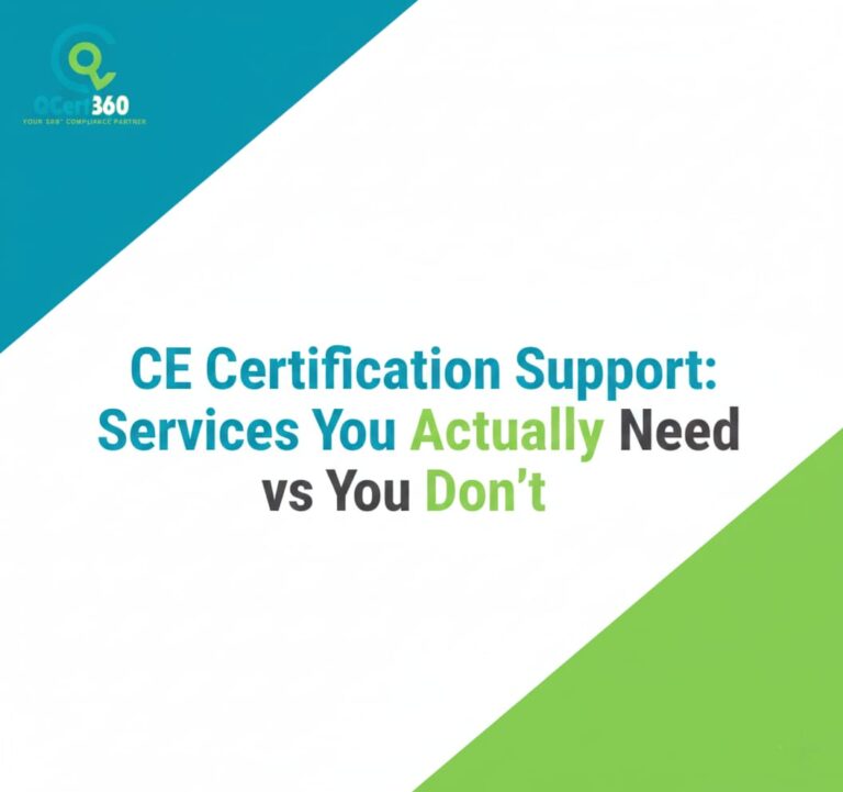 CE certification support showing essential services versus unnecessary ones.