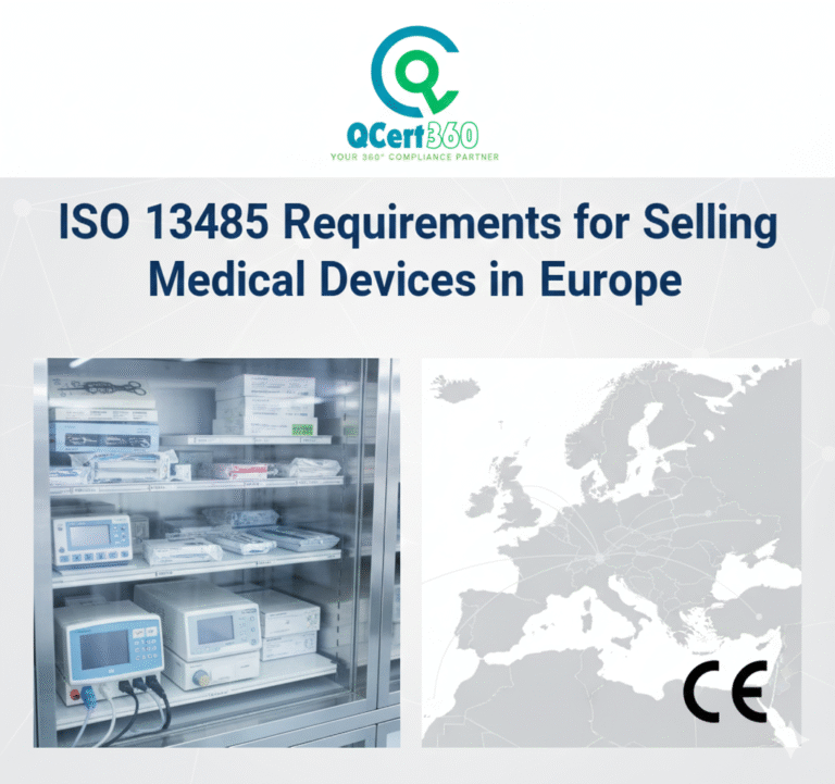 Medical device manufacturer following ISO 13485 requirements to ensure European market compliance and quality management