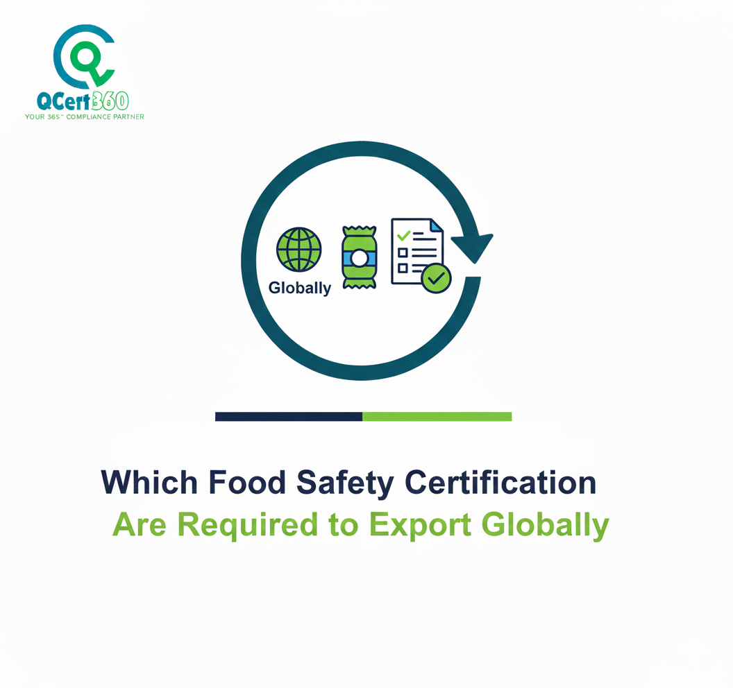 Food safety certifications required for global export, showing compliance standards and documentation for international markets.