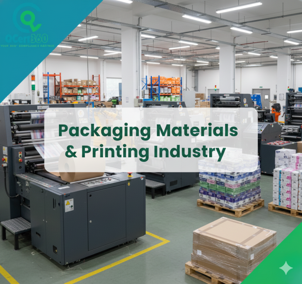 Packaging materials and printing operations meeting ISO standards, quality controls, and compliance with Qcert360 support.