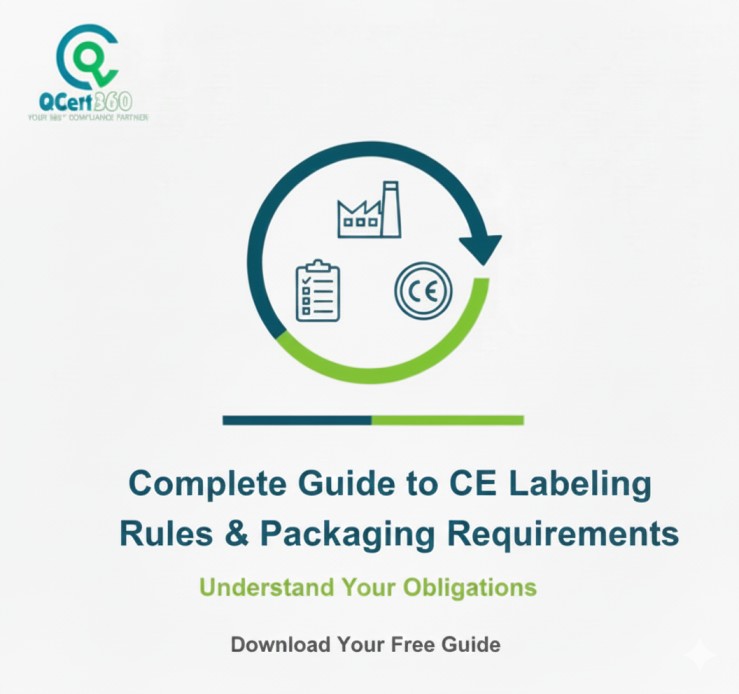 CE labeling and packaging requirements showing correct marking, product information, and compliance symbols.