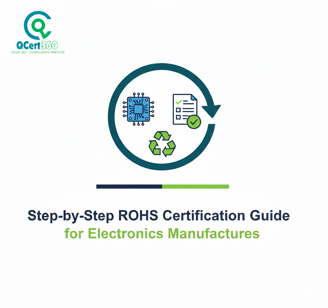 RoHS certification steps for electronics manufacturers showing testing, documentation, and restricted substance compliance.