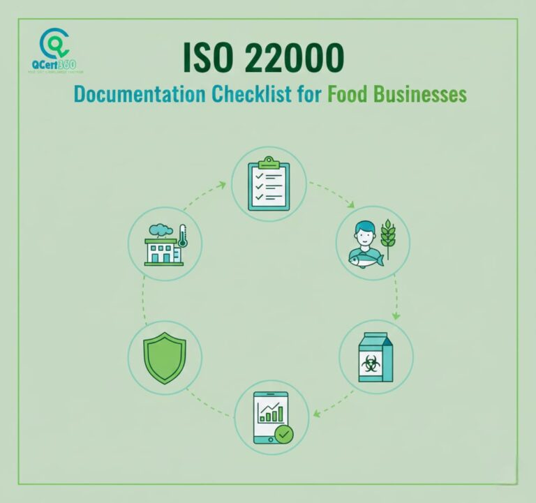 ISO 22000 documentation checklist for food businesses showing required procedures, records, and food safety controls.