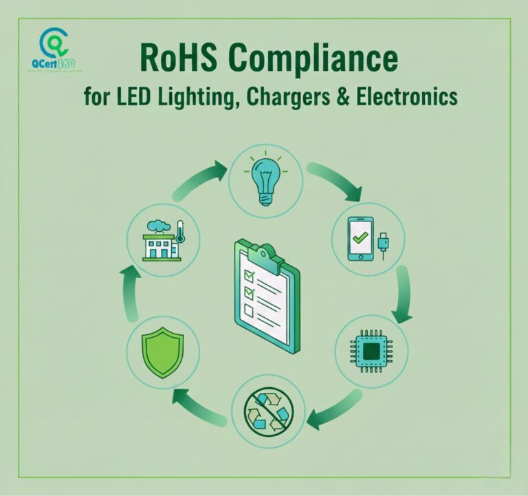RoHS compliance check for LED lighting, chargers, and electronic devices to ensure restricted substances control.