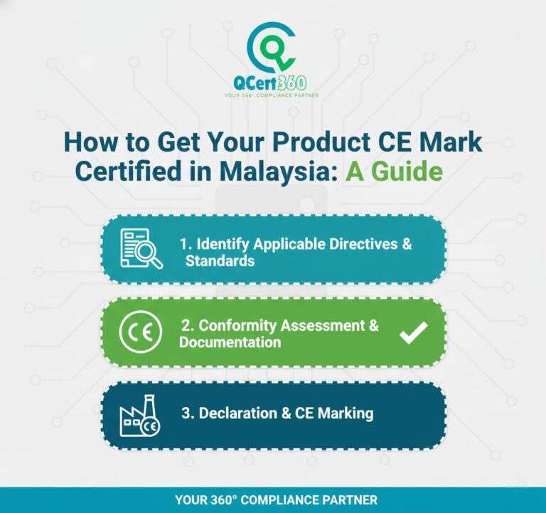 Product undergoing CE Mark compliance checks in Malaysia, reviewing EU requirements, testing, and documentation.