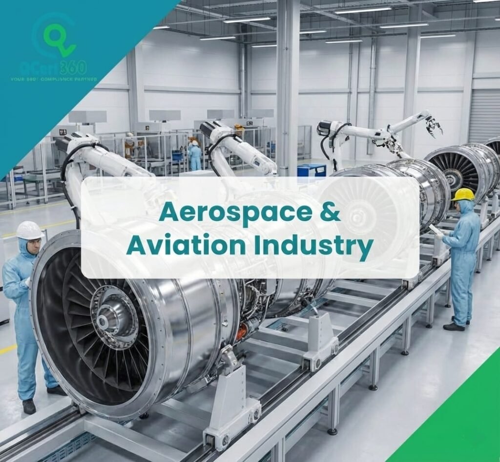 Aerospace and aviation operations following ISO standards and regulatory compliance with Qcert360 certification support.