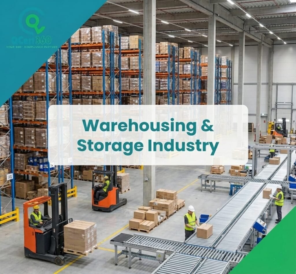 Warehousing and storage operations following ISO standards, safety controls, and compliance supported by Qcert360.