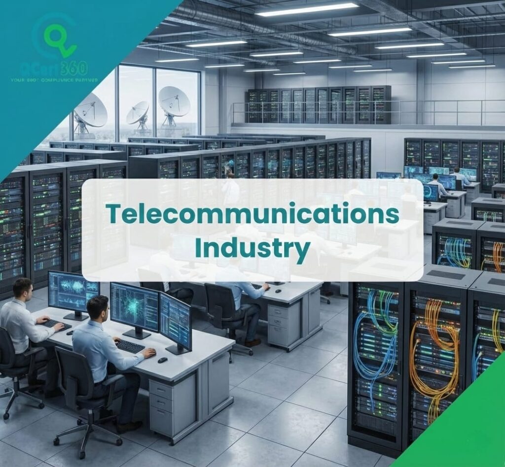 Telecommunications network operations following ISO standards, data security controls, and compliance supported by Qcert360.