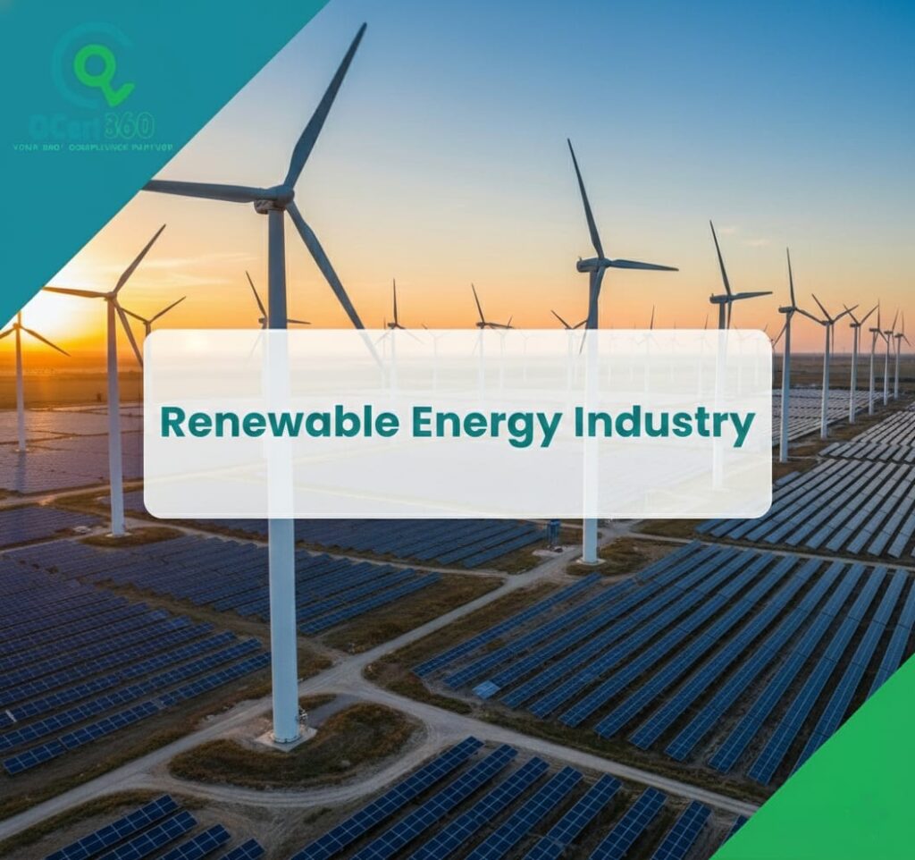 Renewable energy operations meeting ISO standards, compliance controls, and sustainability requirements with Qcert360 support.
