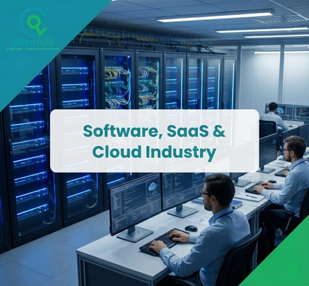 Software, SaaS, and cloud operations following ISO standards, data security controls, and compliance with Qcert360 support.