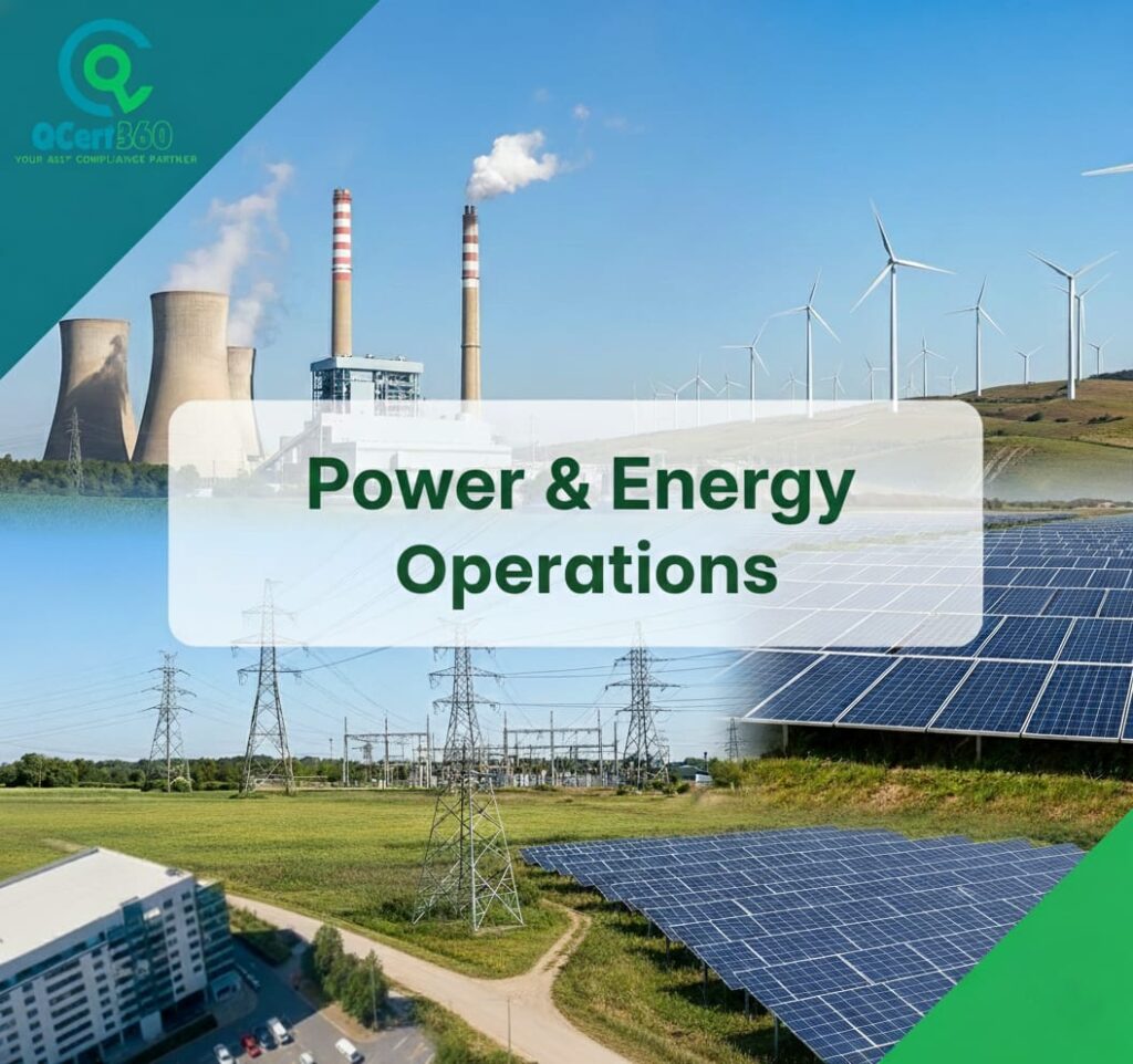 Power and energy operations following ISO standards, safety controls, and compliance with Qcert360 support.