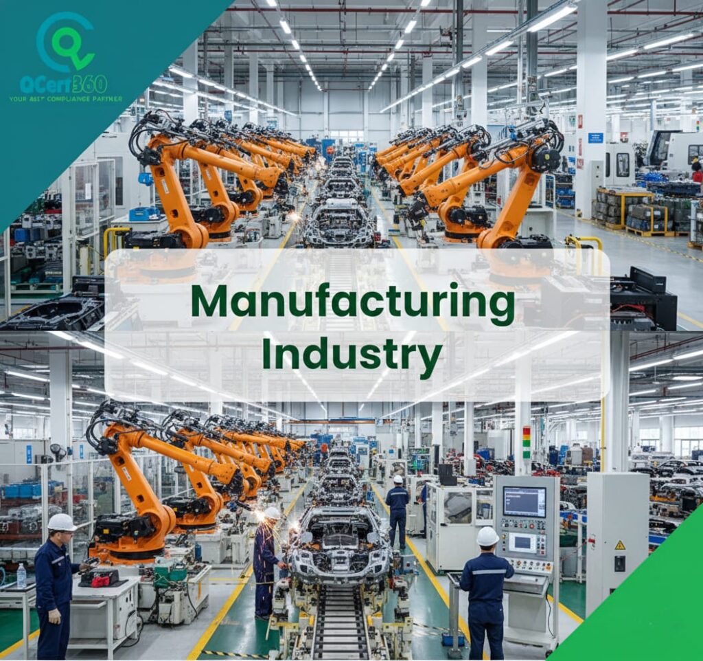 Manufacturing industry operations improving quality, compliance, and efficiency with Qcert360’s certification and audit support.