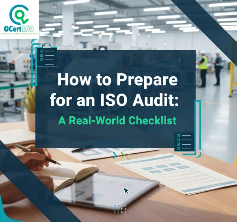 Team preparing for ISO audit using a practical checklist, reviewing documents, records, and process evidence.