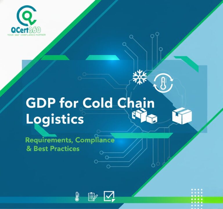 GDP compliance in cold chain logistics showing temperature-controlled transport and pharmaceutical storage monitoring.