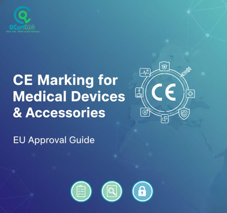 Medical devices and accessories undergoing CE Marking process to meet EU regulatory approval requirements.