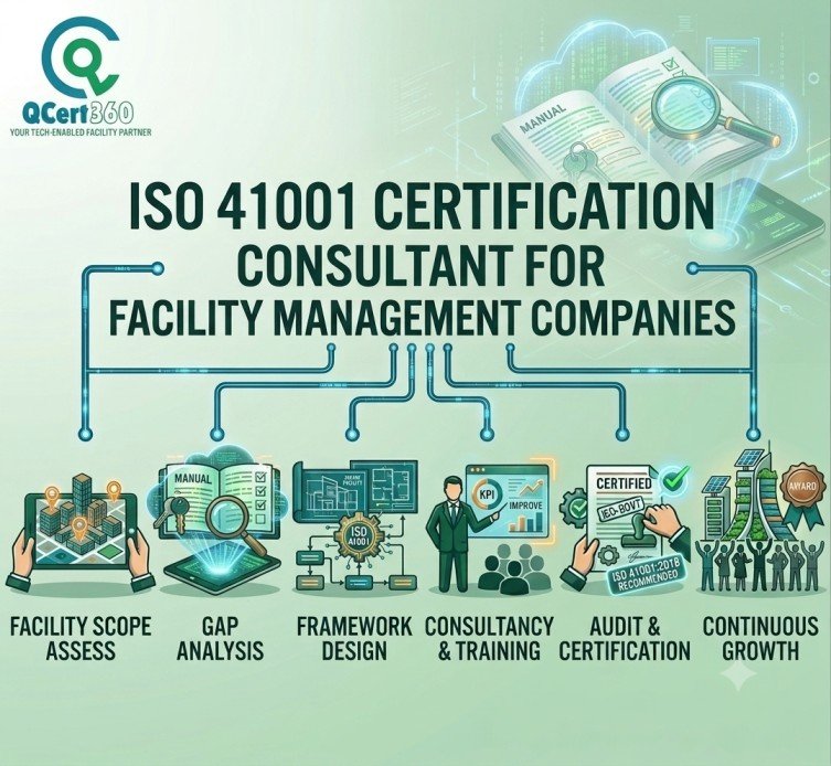ISO 41001 certification consultant for facility management companies providing gap analysis, framework design, training, audit support, and ISO certification services.