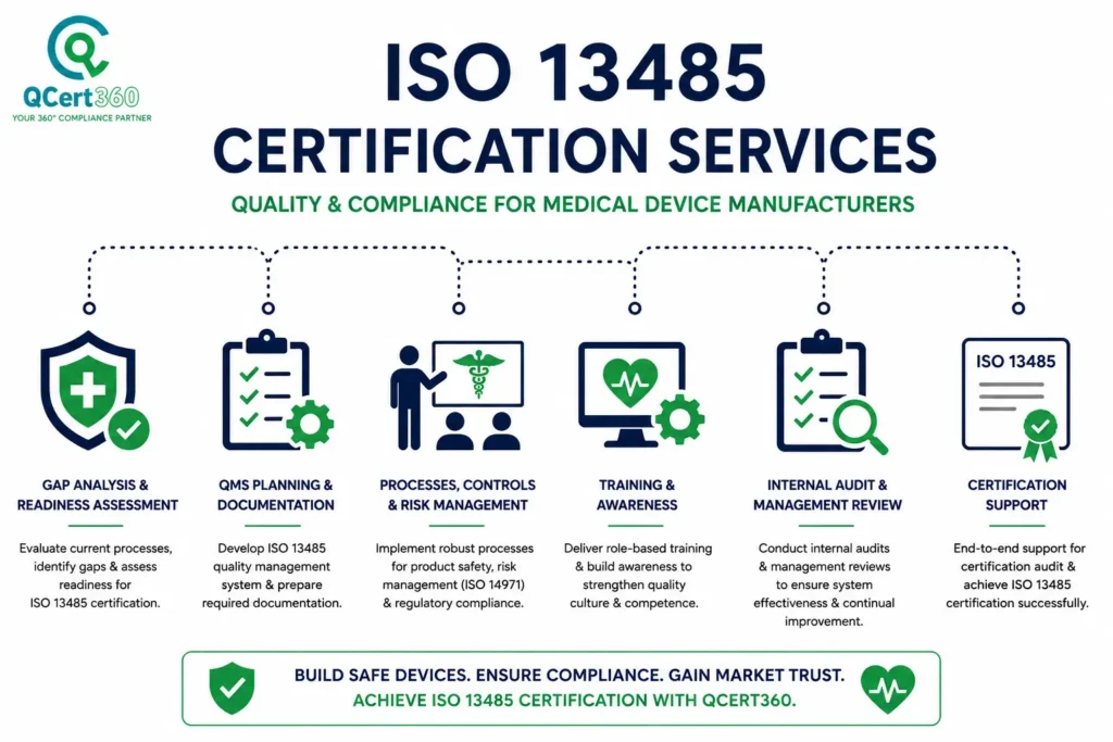 ISO 13485 Certification for Medical Device Manufacturers with QMS implementation and certification support