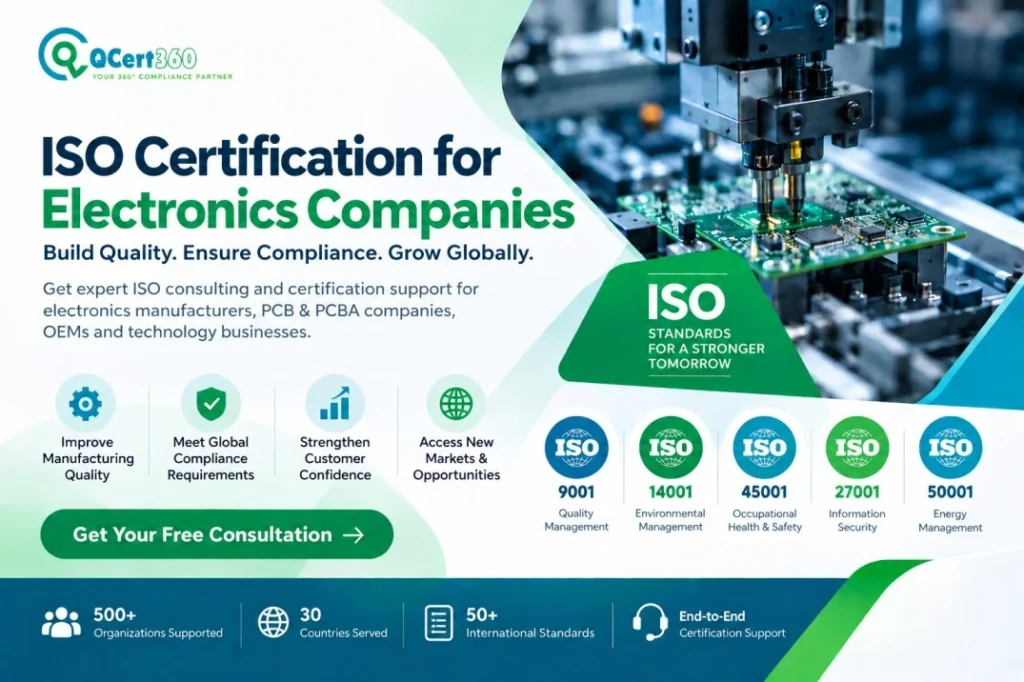ISO Certification for Electronics Companies with QCert360 ISO consulting and certification support